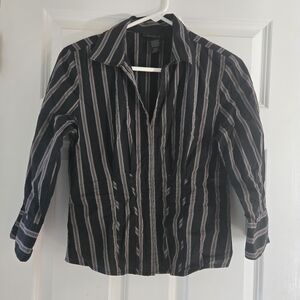 Vintage Y2K The Limited Top M Striped 3/4 Sleeve Shirt Collared Stretch Office